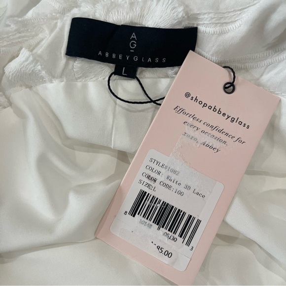 Abbey Glass Sutton Lace 3D Floral Ruffle One Shoulder Midi Dress White NWT $185 - Picture 16 of 16